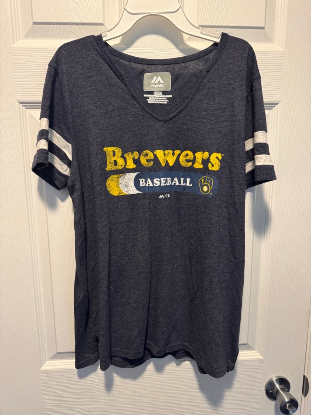 Majestic Brewers Baseball V-Neck Tee - Navy & Yellow